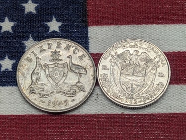 1962 Panama 1/10 Balboa, 90% Silver, 2.50 Gr. & 1942 Australia 6 Silver Pence (2 PCS)