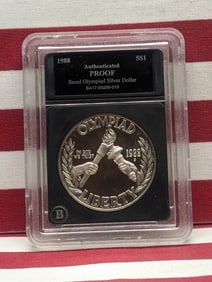 1988-S PROOF Olympic & Liberty Torches Commem 90% Silver Dollar - Slabbed Authentic