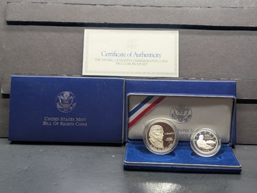 1993-S PROOF Bill of Rights Commem 2-Coin 90% Silver Set in OGP w/ COA