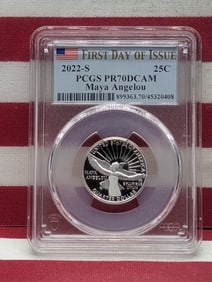 2022-S PROOF Maya Angelou 90% Silver Quarter - PCGS PR70 DCAM *First Day of Issue*