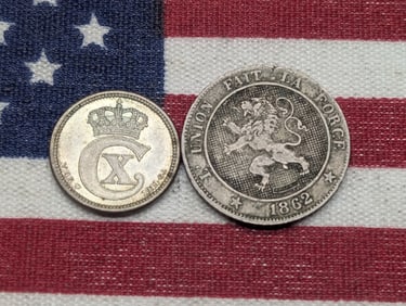 1862 Belgium 5 Centimes *VF* & 1914 Denmark 10 Silver Ore (2 PCS)