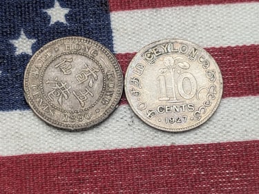 1927 Ceylon 10 Silver Cents & 1890-H Asian 5 Silver Cents (2 PCS)