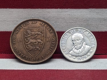 1911 Jersey 1/12 Shilling & 1929 Nicaragua 25 Silver Centavos (2 PCS)