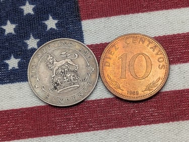 1916 United Kingdom 6 Silver Pence *VF/XF* & 1969 Bolivia 10 Centavos (2 PCS)