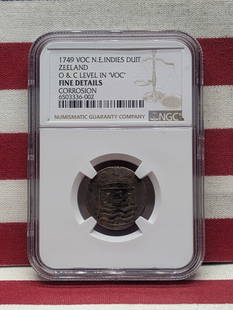 1749 VOC North East Indies Duit Zeeland w/ Corrosion - NGC FINE DETAILS w/ O & C Level in "VOC": 1749 VOC North East Indies Duit Zeeland w/ Corrosion - NGC FINE DETAILS w/ O & C Level in "VOC"