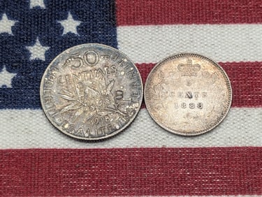 1888 Canada 5 Silver Cents & 1918 France 50 Silver Centimes (2 PCS)