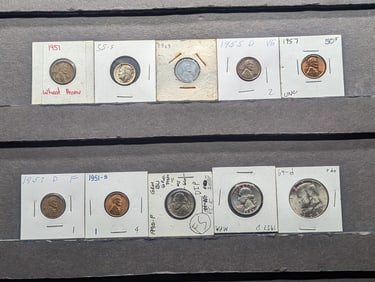 Grab Bag of Various Vintage U.S. Coins Including 90% Silver 1964-D Kennedy Half Dollar, 1957-D