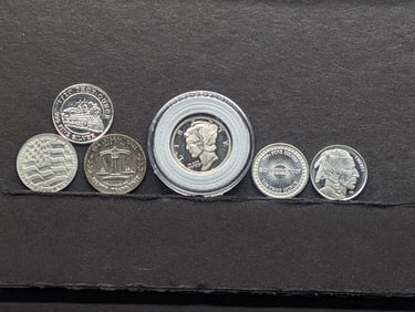 1/10th Oz. Each .999 FINE SILVER Various Designed Miniature Rounds (6 PCS)