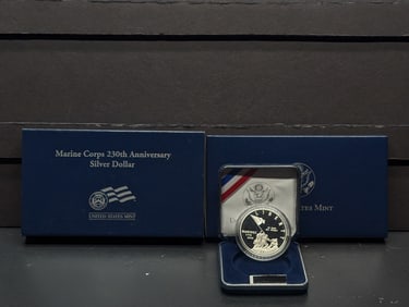 2005-P PROOF Marine Corps 230th Anniv. Commem 90% Silver Dollar in OGP, No COA