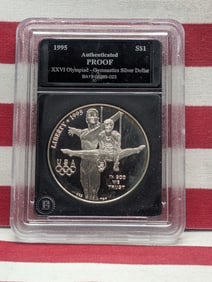 1995-P PROOF Atlanta Olympic Gymnast Commem 90% Silver Dollar - Slabbed Authentic