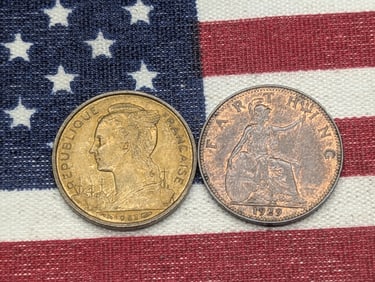 1953 Madagascar 10 Francs & 1929 United Kingdom Farthing (2 PCS)