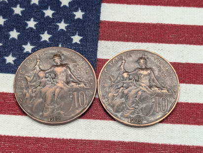 1902 & 1912 France 10 Centimes: 1902 & 1912 France 10 Centimes