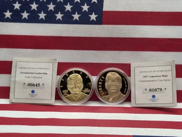 Lot of (2) John F. Kennedy 24K Gold Plated 100th Anniversary Commemorative Rounds