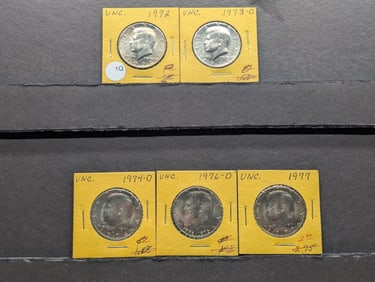 5 BU Kennedy Halves 72/73/74-D/76-D/77