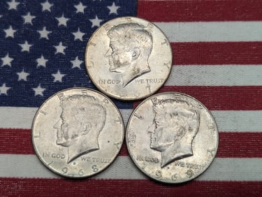 1967, 1968-D, & 1969-D Kennedy Half Dollars, 40% Silver
