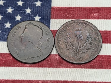 17?? Britain Half Penny Coin & 1823 Nova Scotia Half Penny Coin