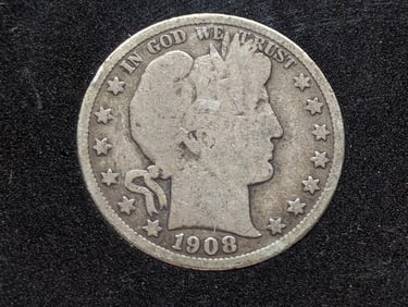 1908-S Barber Half Dollar. 90% Silver. Type Half