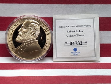 Robert E. Lee 24K Gold Plated Man of Honor Command Coin, 2 Inches in Diameter