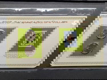 2002 P & D Uncirculated Sacagawea Dollars with Information Card & Stamp