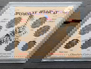 World War II Obsolete Coin Collection 8 Coins, Includes (4) 35% Silver Jefferson Nickels, (3) Shell