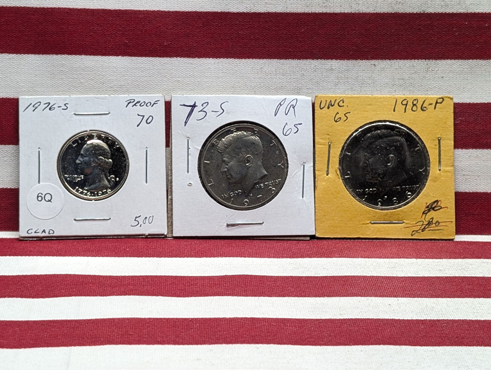 1973-S Proof Kennedy Half Dollar, 1986 UNC Kennedy Half Dollar, & 1976-S Proof Clad Washington (1 of 6)