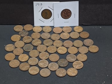 (50) Mixed Date 1940's & 1950's Lincoln Wheat Cents, Plus (1) 1915 & (1) Canada 1964 Cent