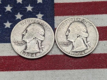 (2) 1934-P Washington Quarters, 90% Silver