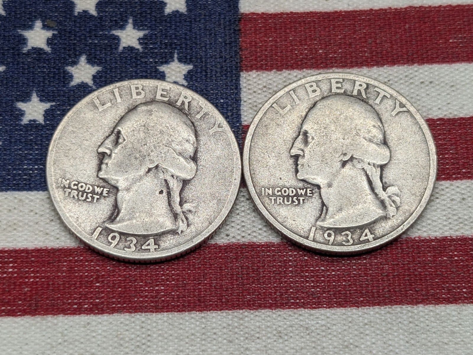 (2) 1934-P Washington Quarters, 90% Silver (1 of 2)