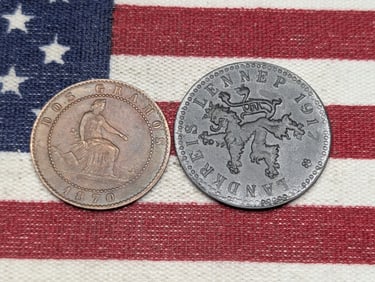 1870 Spanish 2 Centavos & 1917 Fifty Pfennig