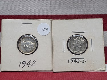 (2) Mercury Dimes 1942, 1942-D
