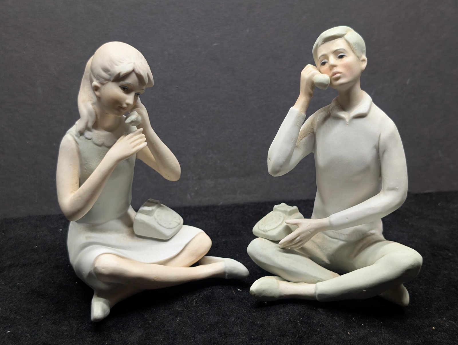 Hand Painted Young Man & Young Lady w/Telephones Figurines, "Romantic Phone Call": Hand Painted Young Man & Young Lady w/Telephones Figurines, "Romantic Phone Call"
