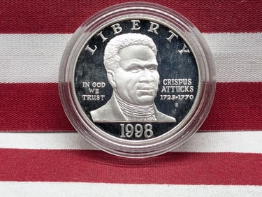 1998-S Black Revolutionary Commemorative Proof 90% Silver Dollar