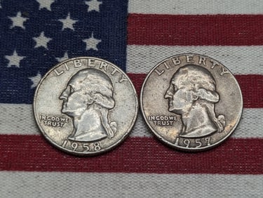 1957-D & 1958-D Washington Quarters, 90% Silver