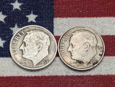 (2) Roosevelt 90% Silver Dimes 1952-S, 1951-S