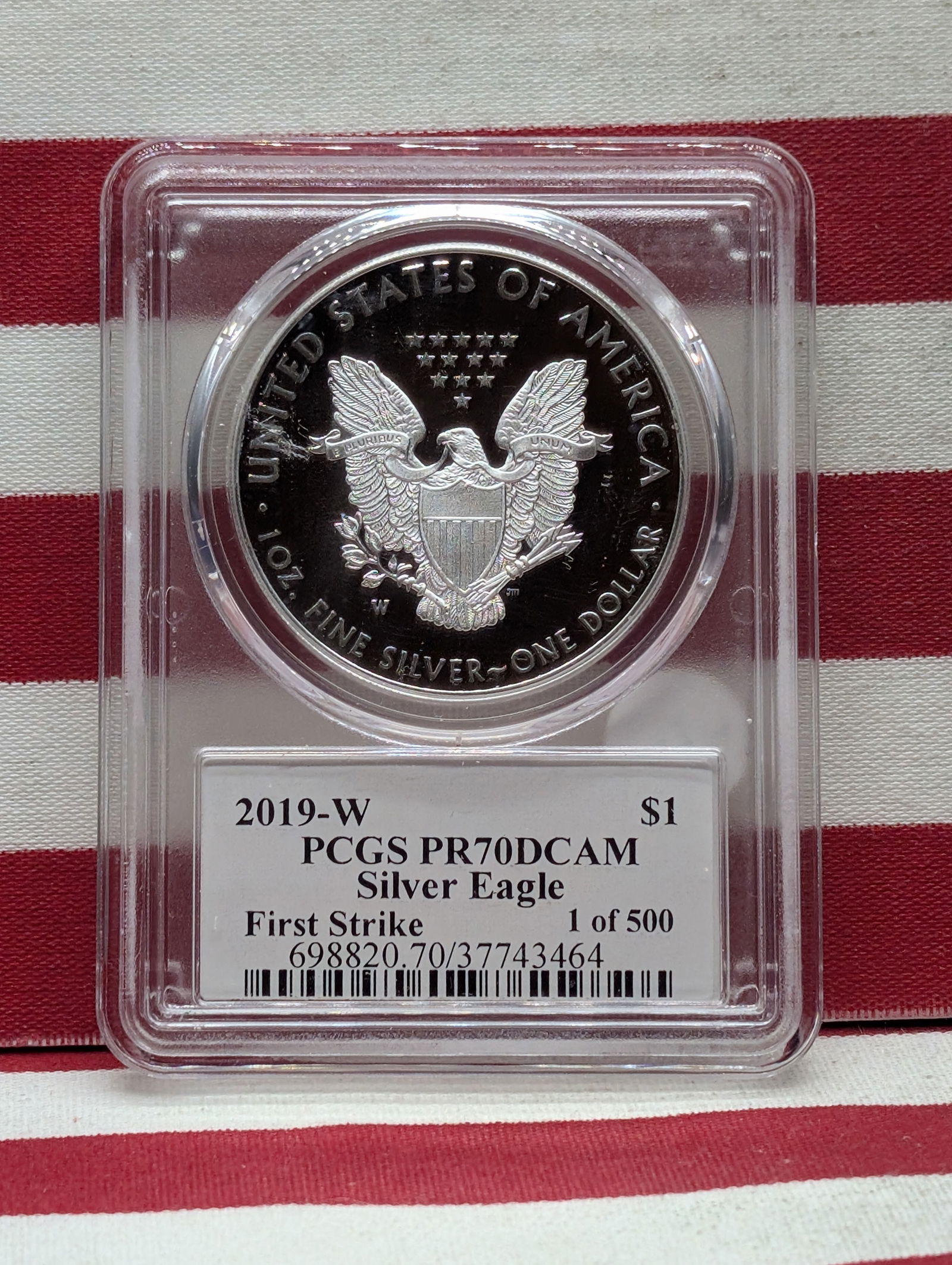 2019-W American Silver Eagle, U.S. Mint AIP Master Designer, PCGS PR70DCAM, First Strike, 1 of 500 (1 of 4)