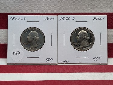 Very High Grade Proof Washington Quarters 1976 And 1977-S In Proof