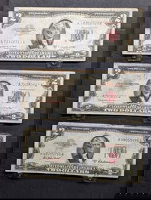 1953 A, B, & C Circulated Red Seal $2.00 Federal Reserve Notes