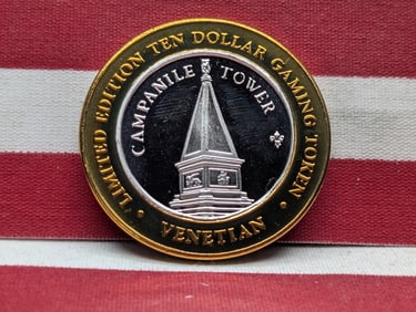 .999 Fine Silver Center Limited Edition $10 Gaming Token - Campanile Tower, Millenium Edition, 2000