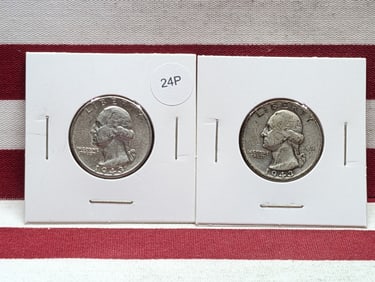 1943 P & D Washington Quarters, 90% Silver