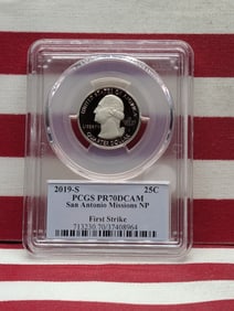 2019-S San Antonio Missions Washington Quarter, U.S. Mint AIP Master Designer, PCGS PR70DCAM, First