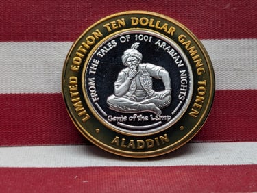 .999 Fine Silver Center Limited Edition $10 Gaming Token - Aladdin - Genie of The Lamp