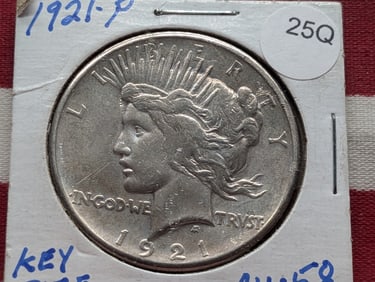 1921 Silver Peace Dollar AU, Big Key Date!