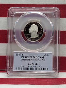 2019-S American Memorial Park Washington Quarter, U.S. Mint AIP Master Designer, PCGS PR70DCAM,