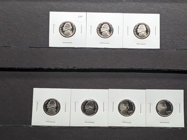 1990-S, 1992-S, 1995-S, 1997-S, 2001-S, 2006-S, & 2007-S Proof Jefferson Nickels, (7) Total