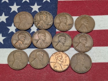 (12) Lincoln Wheat Cents Mostly 30's