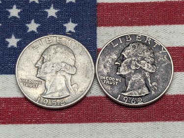 (2) 90% Silver Washington Quarters 1958-D, 1962-D
