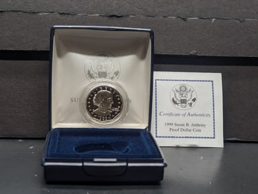 1999 Susan B. Anthony Proof Dollar Coin In OGP With COA