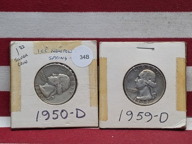 (2) 90% Silver Washington Quarters 1950-D, 1959-D