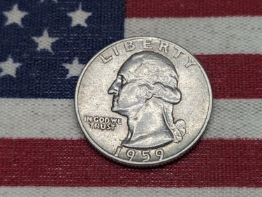 1959, 90% Silver Washington Quarter, 66 Years Old