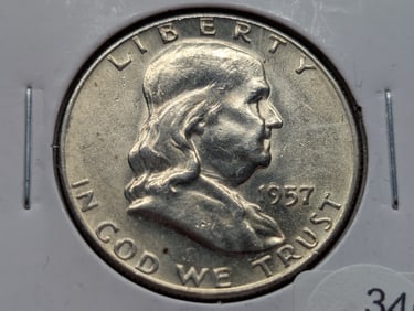 1957-D GEM BU Franklin Half Dollar. 90% Silver